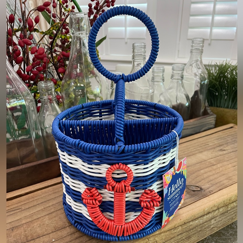 Circoa “Hello Summer” Indoor/Outdoor Red white blue anchor Utensil holder bskt